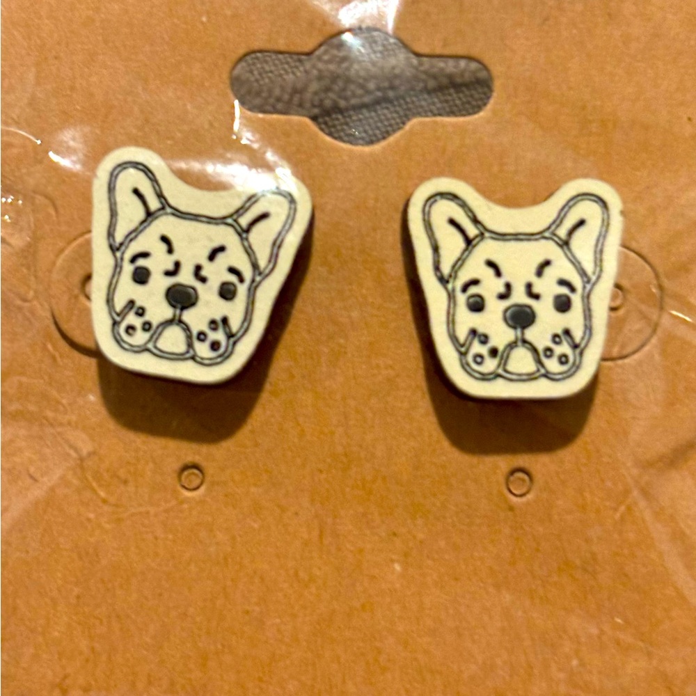 Handcrafted Frenchie Earrings.  Handpainted wooden with sterling backings❤️❤️